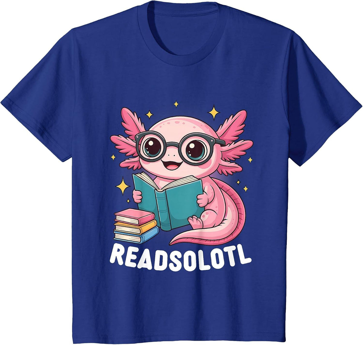 Readsolotl Kawaii Axolotl Funny Reading Book Lover T-Shirt - Royal Blue