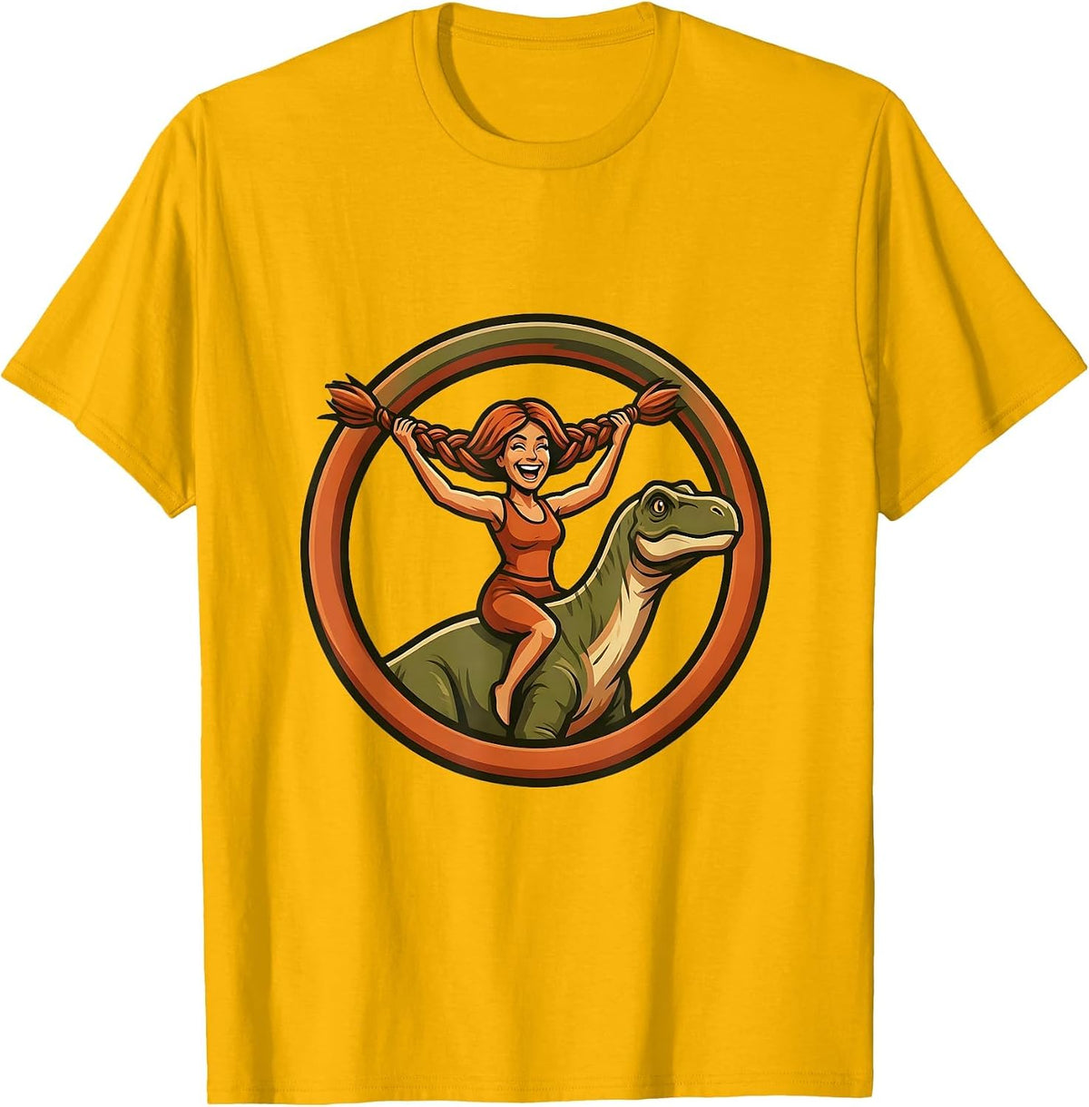 Brachiosaurus Braid Dinosaur Hairstyle Art T-Shirt - Golden Yellow