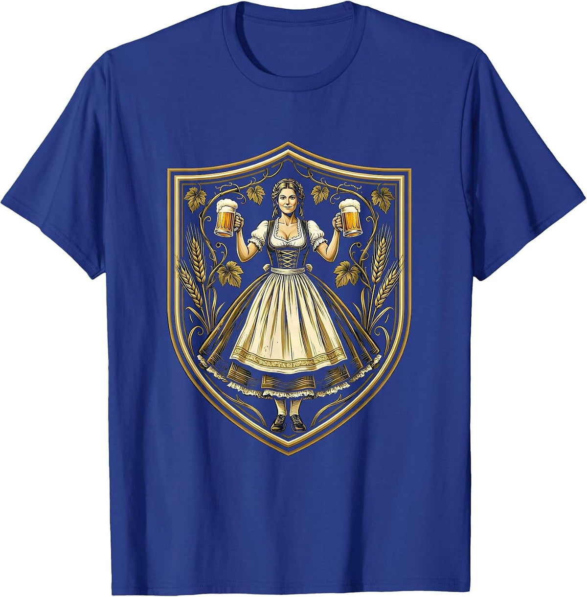 Men's Dirndl Beer Stein Oktoberfest Illustration T-Shirt - Royal Blue