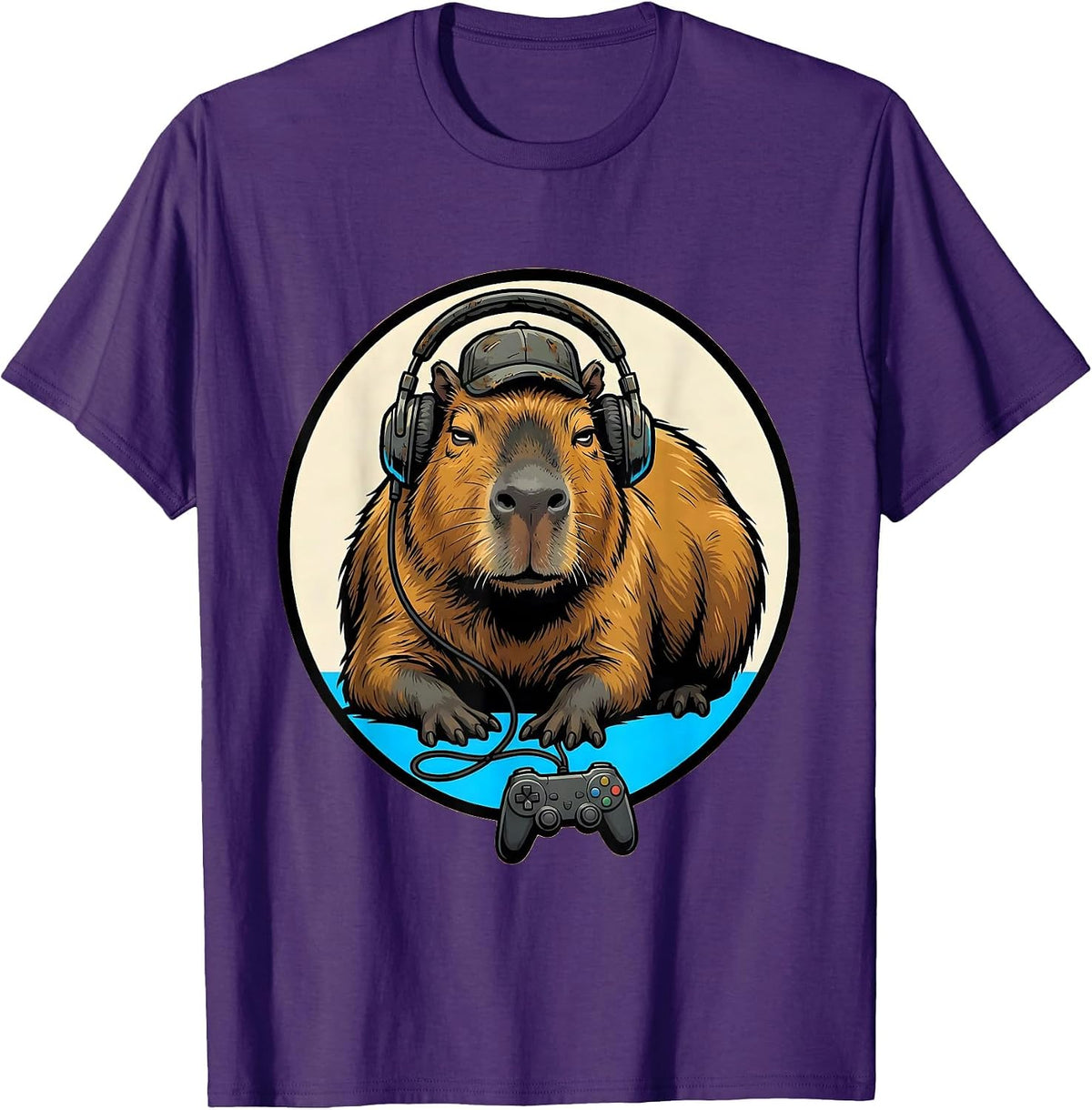 Men's Capybara Gamer Meme Humor Cartoon Funny Teen Gift T-Shirt - Purple
