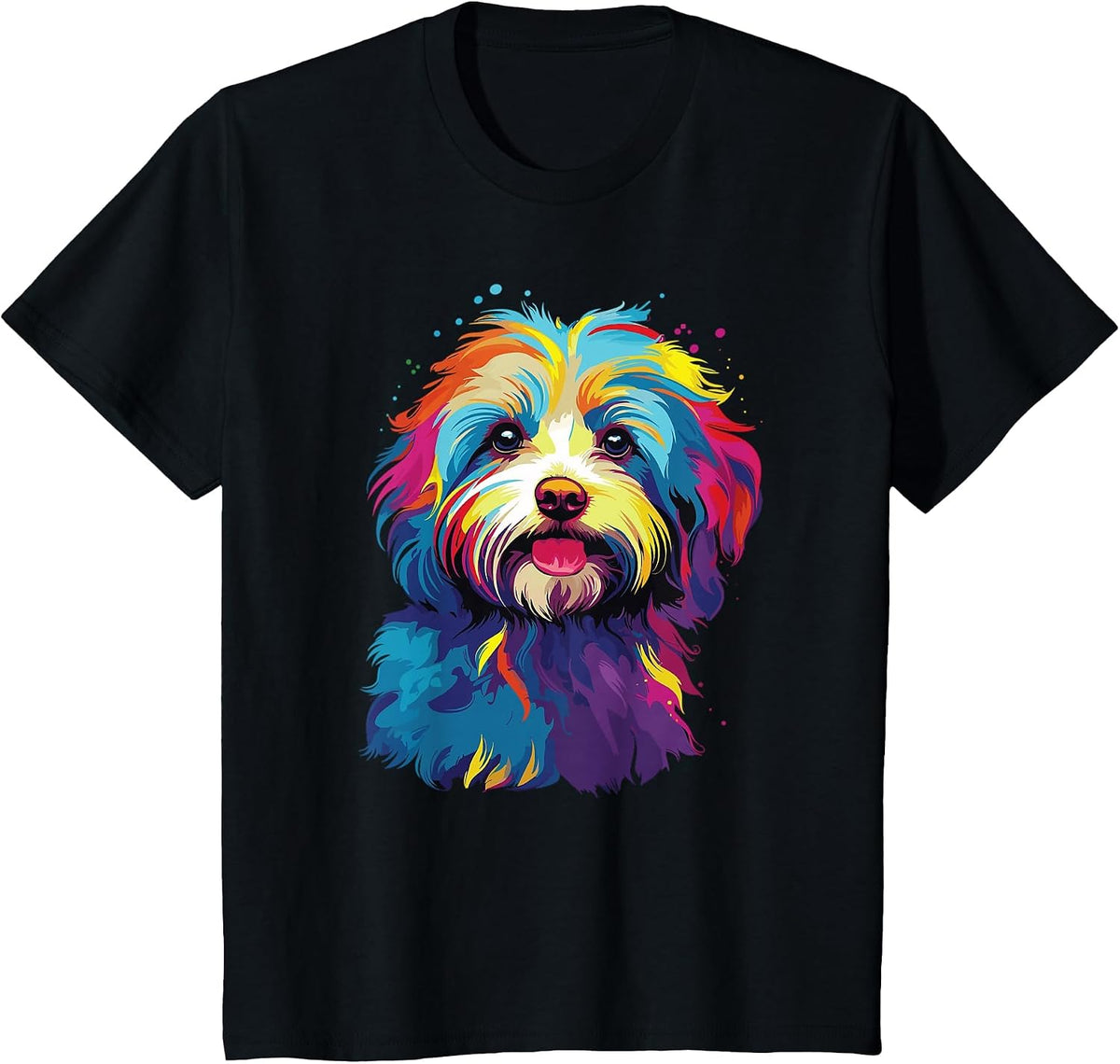 Watercolor Colorful Havanese Dog T-Shirt - Black