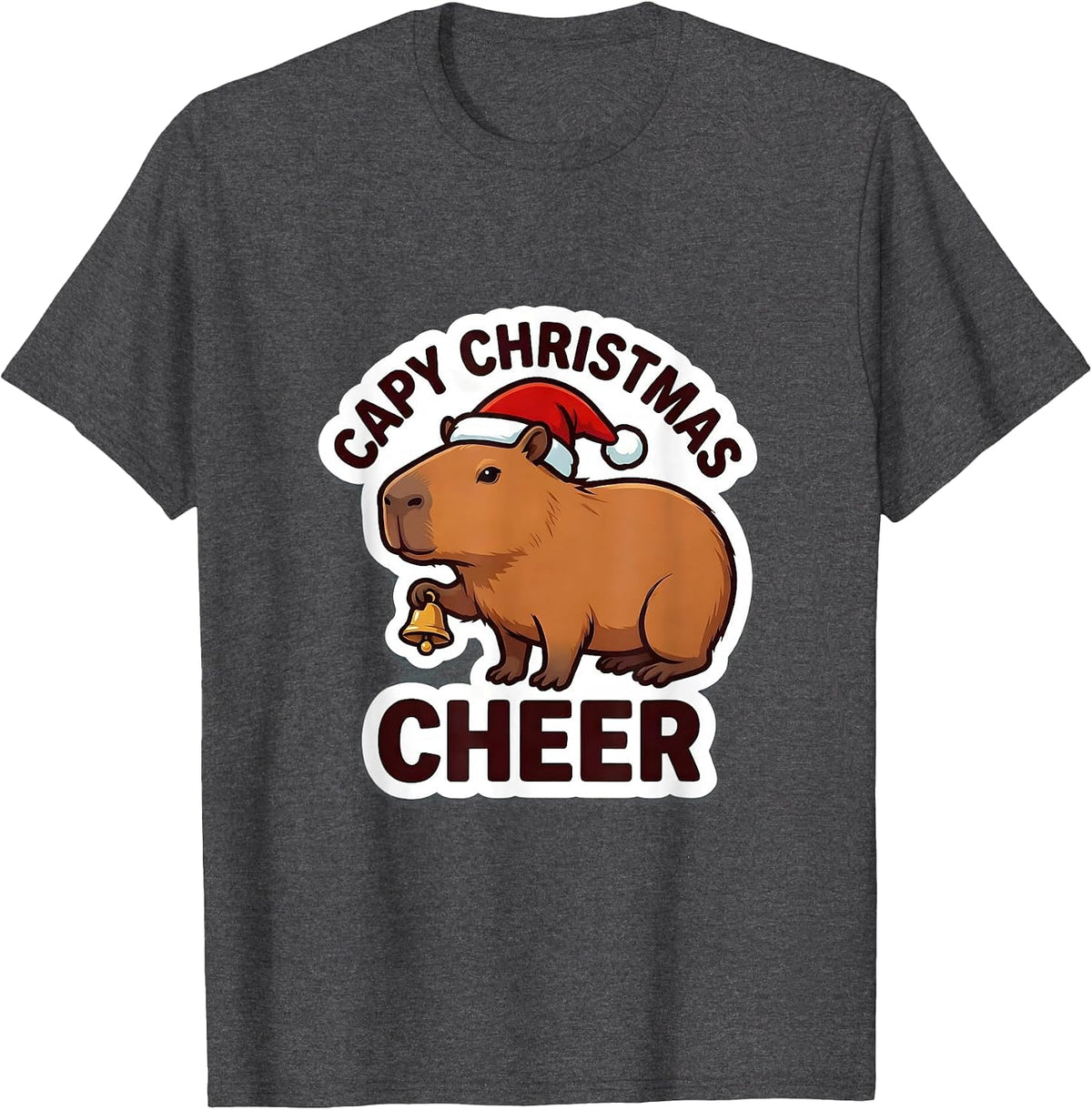 Men's Capy Christmas Cheer Cute Capybara Santa Hat Funny Christmas T-Shirt - Dark Heather Grey