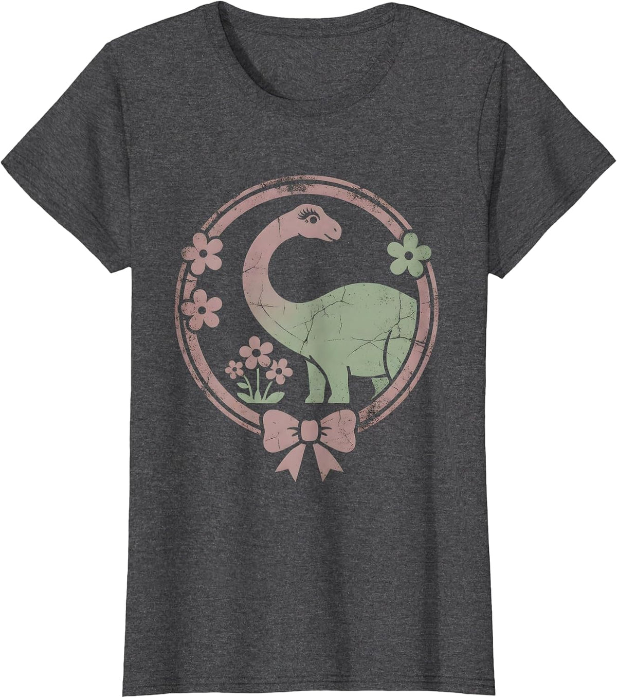 Women's Brachiosaurus Floral Dinosaur Illustration T-Shirt - Dark Heather Grey
