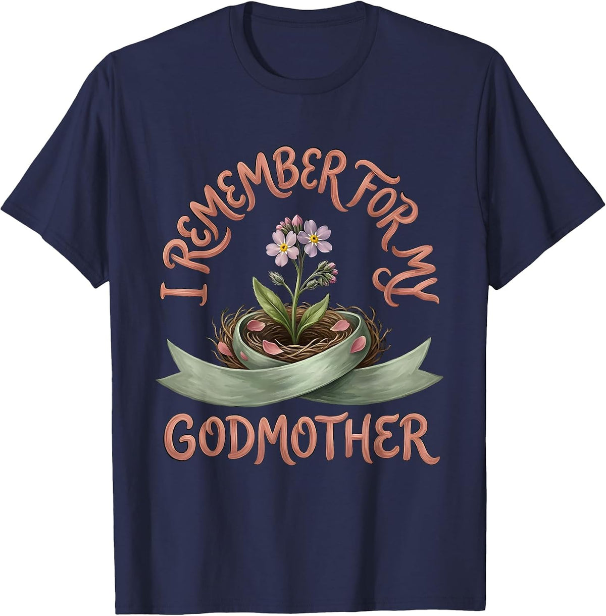I Remember For My Godmother Boho Tribute Alzheimer Awareness T-Shirt - Navy Blue