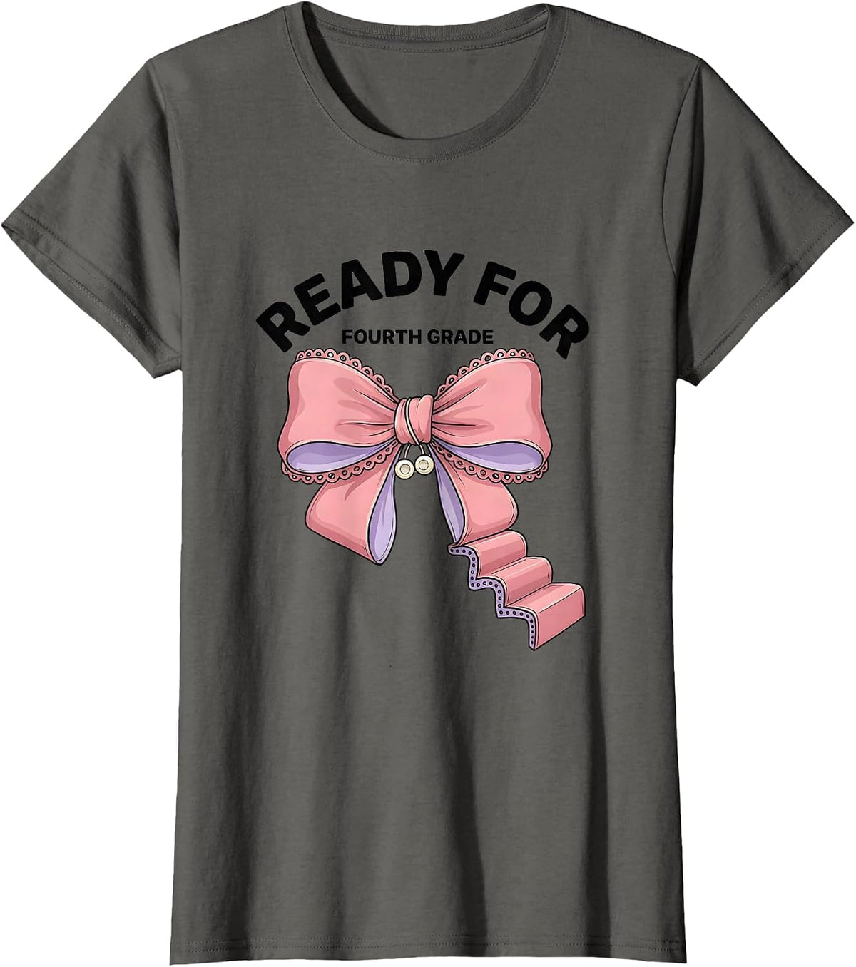 Women's Ready For Fourth Grade Coquette Bow Back to School Fourth T-Shirt - Asphalt Grey