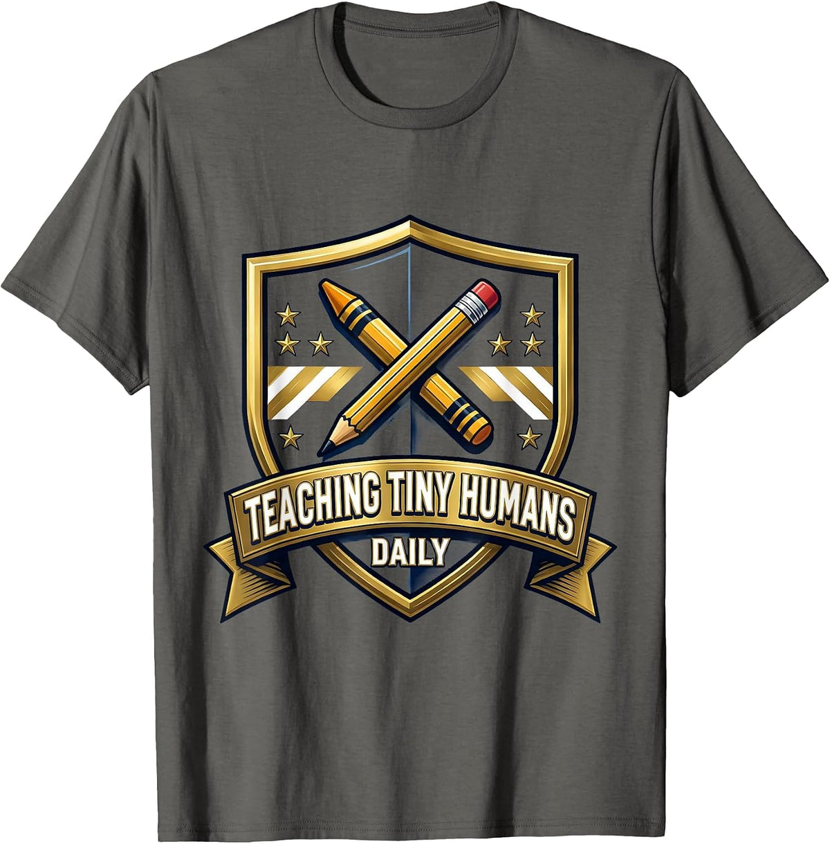 Teaching Tiny Humans Daily Prek Teacher Design T-Shirt - Asphalt Grey
