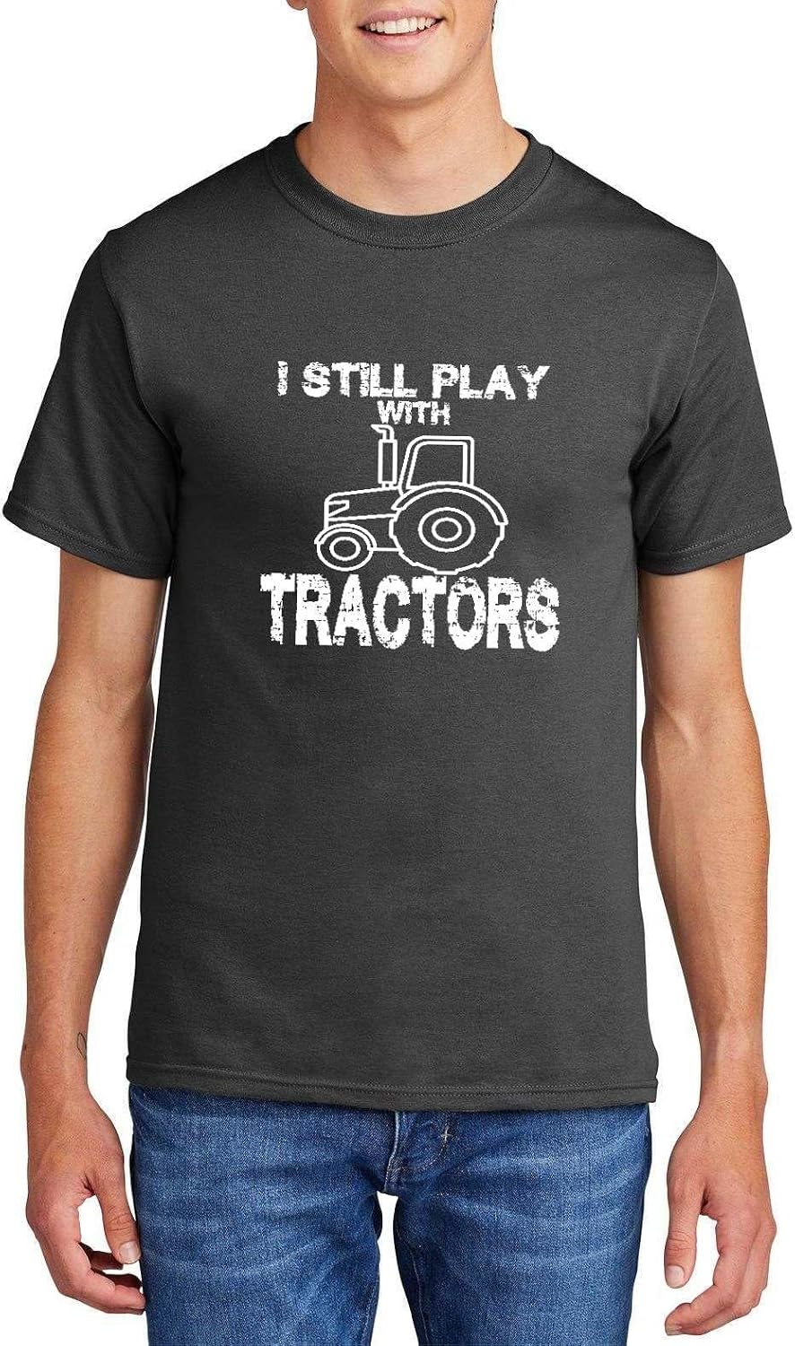 I Still Play with Tractors Tractor Graphic Top Cotton Tee Adult Youth Tall Men Women - Mens Crew Charcoal
