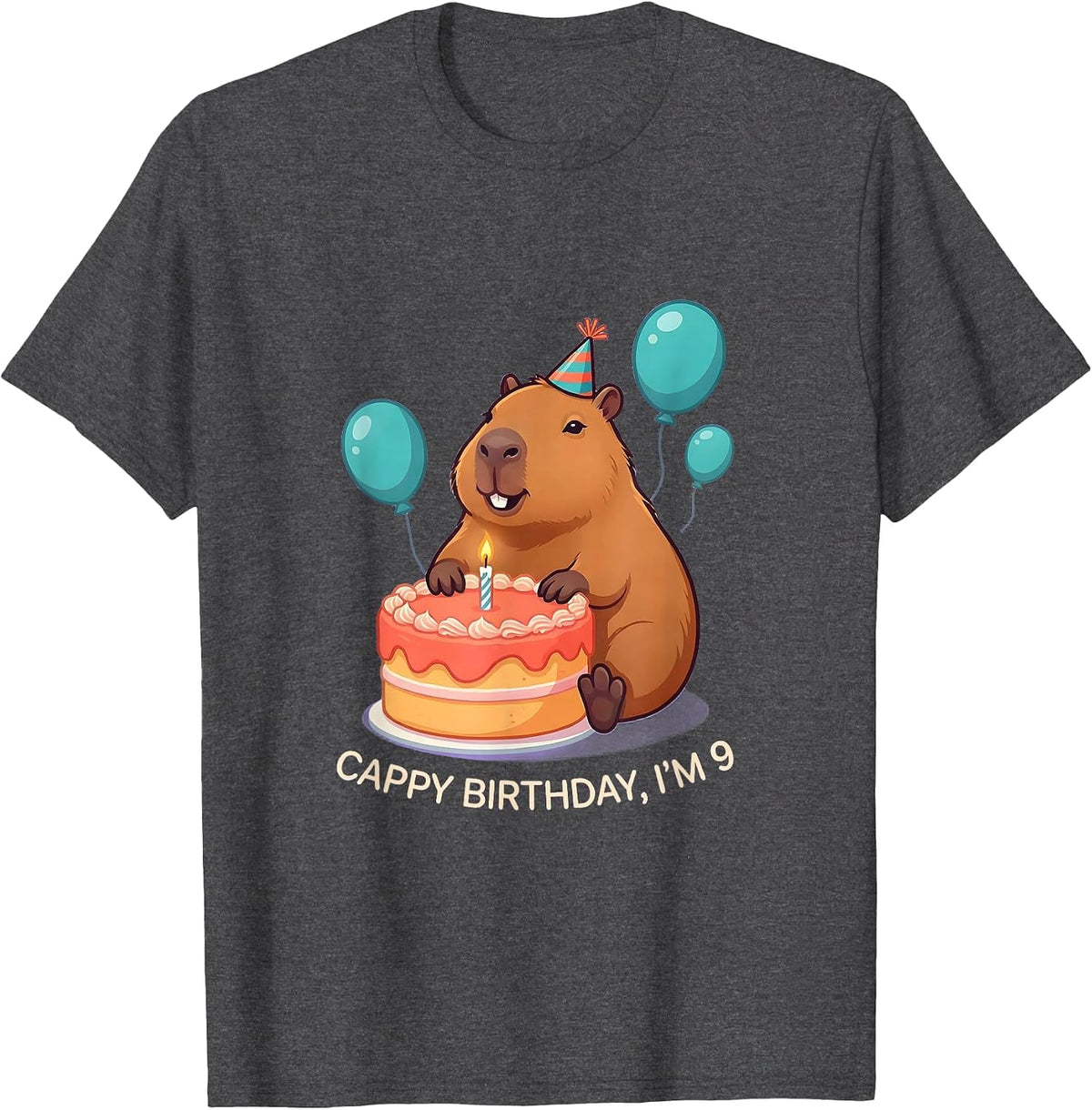 Cappy Birthday I'm 9 Kawaii Capybara Birthday To Me T-Shirt - Dark Heather Grey