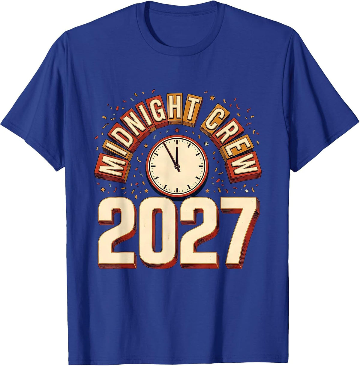 Men's Midnight Crew 2027 Wood Type Letterpress New Year Eve Party T-Shirt - Royal Blue