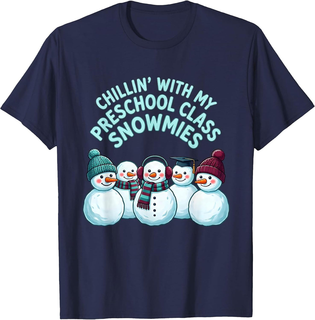 Men's Chillin' With My Preschool Class Snowmies Teacher T-Shirt - Navy Blue