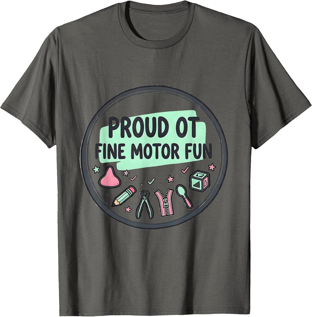 Proud OT, Fine Motor Fun Kawaii Occupational Therapy T-Shirt - Asphalt Grey