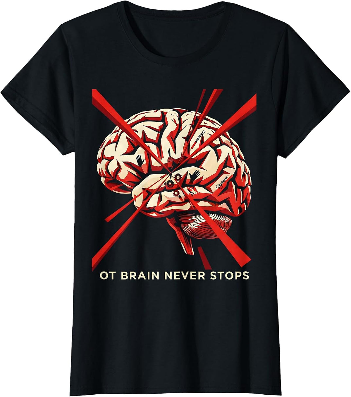 OT Brain Never Stops Occupational Therapy Design T-Shirt - Black