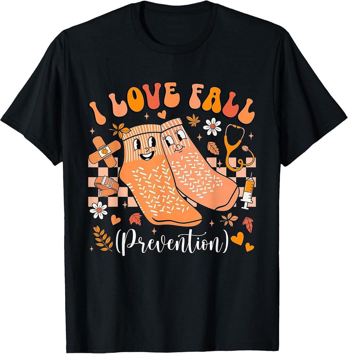 Groovy Retro I Love Fall Prevention Fall Physical Therapy T-Shirt - Black