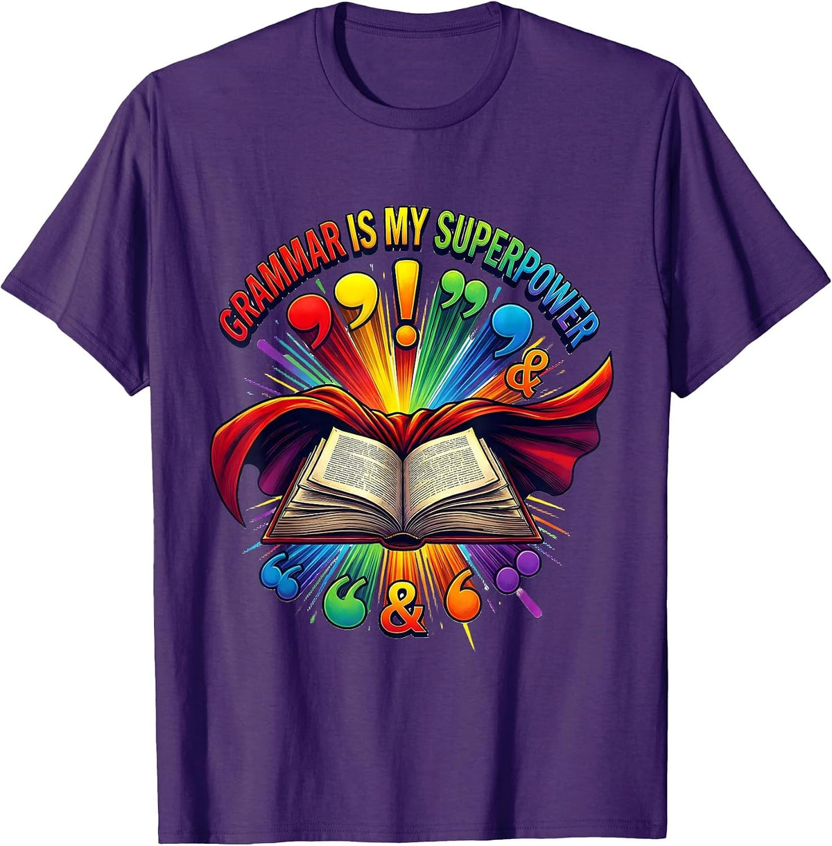 Men's Grammar Is My Superpower English Teacher Design T-Shirt - Purple