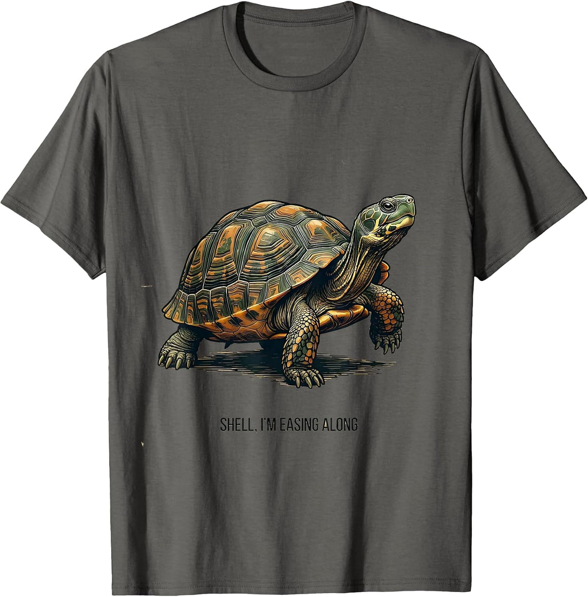 Shell, I'm Easing Along Vintage Turtle Lover Reptile T-Shirt - Asphalt Grey