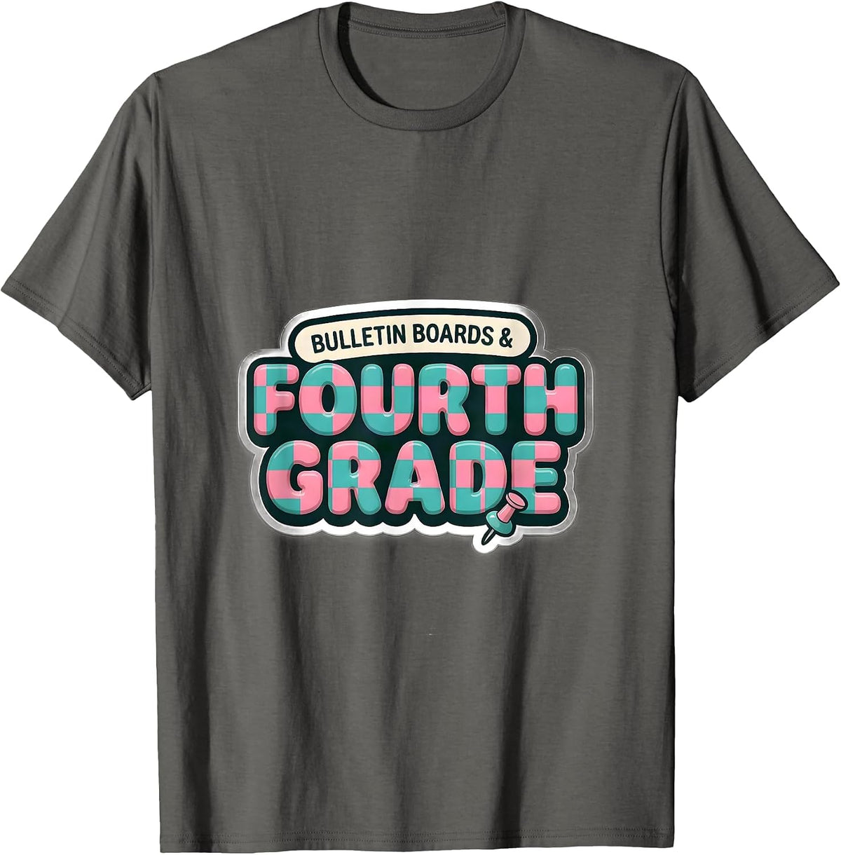 Bulletin Boards & Fourth Grade Retro Checkered Girl Teacher T-Shirt - Asphalt Grey