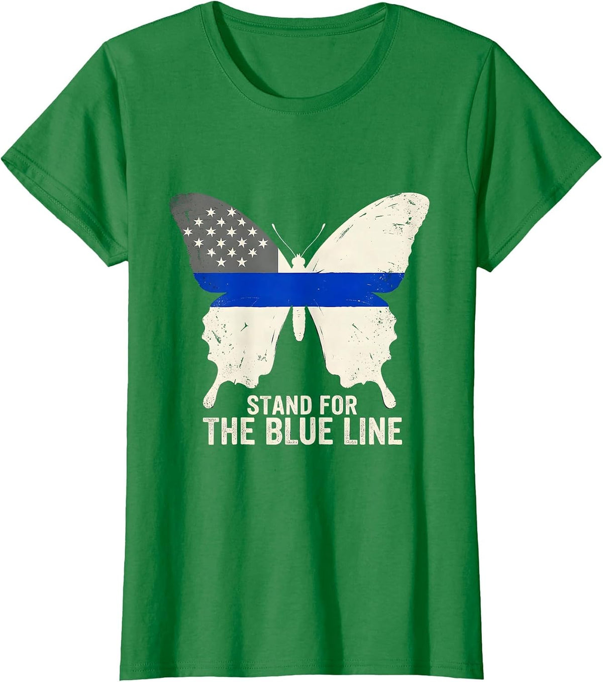 Women's Stand For The Blue Line Thin Blue Line Police Support T-Shirt - Kelly Green