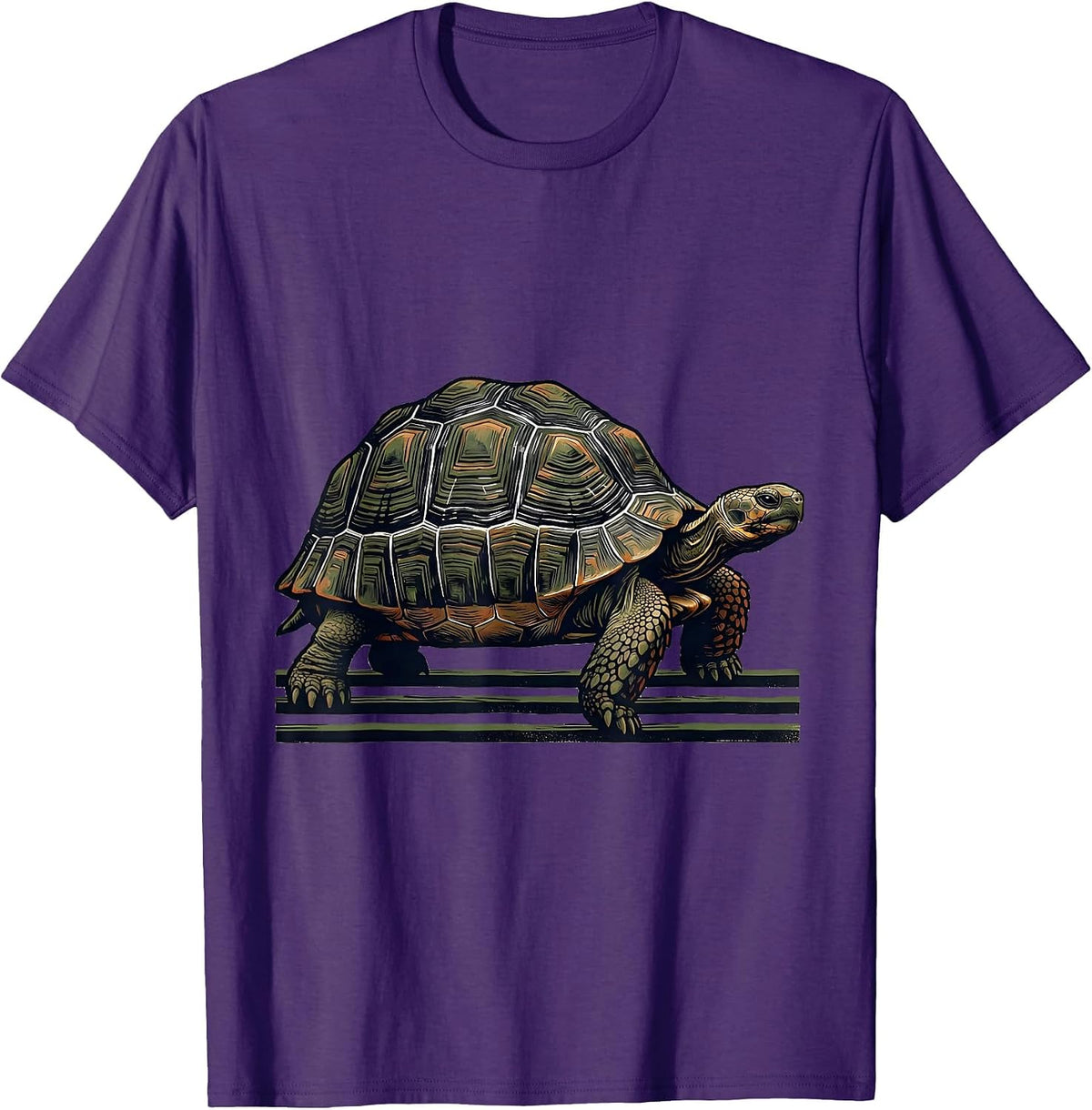 Men's Low Profile Tortoise Linocut Turtle Lover Gift T-Shirt - Purple