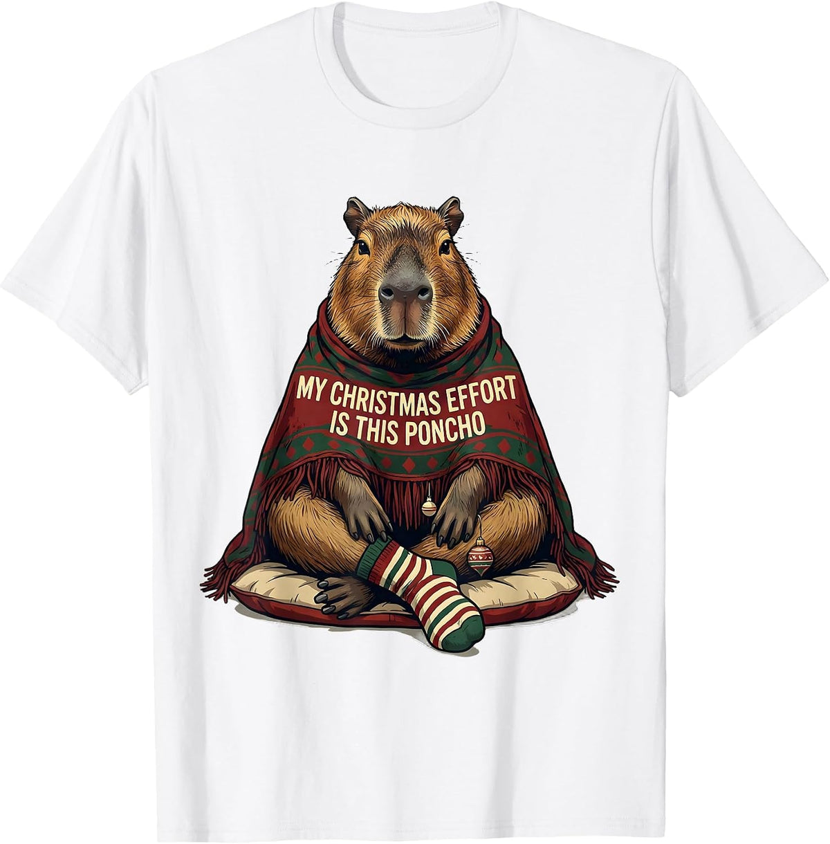 Men's My Christmas Effort Is This Poncho Funny Capybara Christmas T-Shirt - White