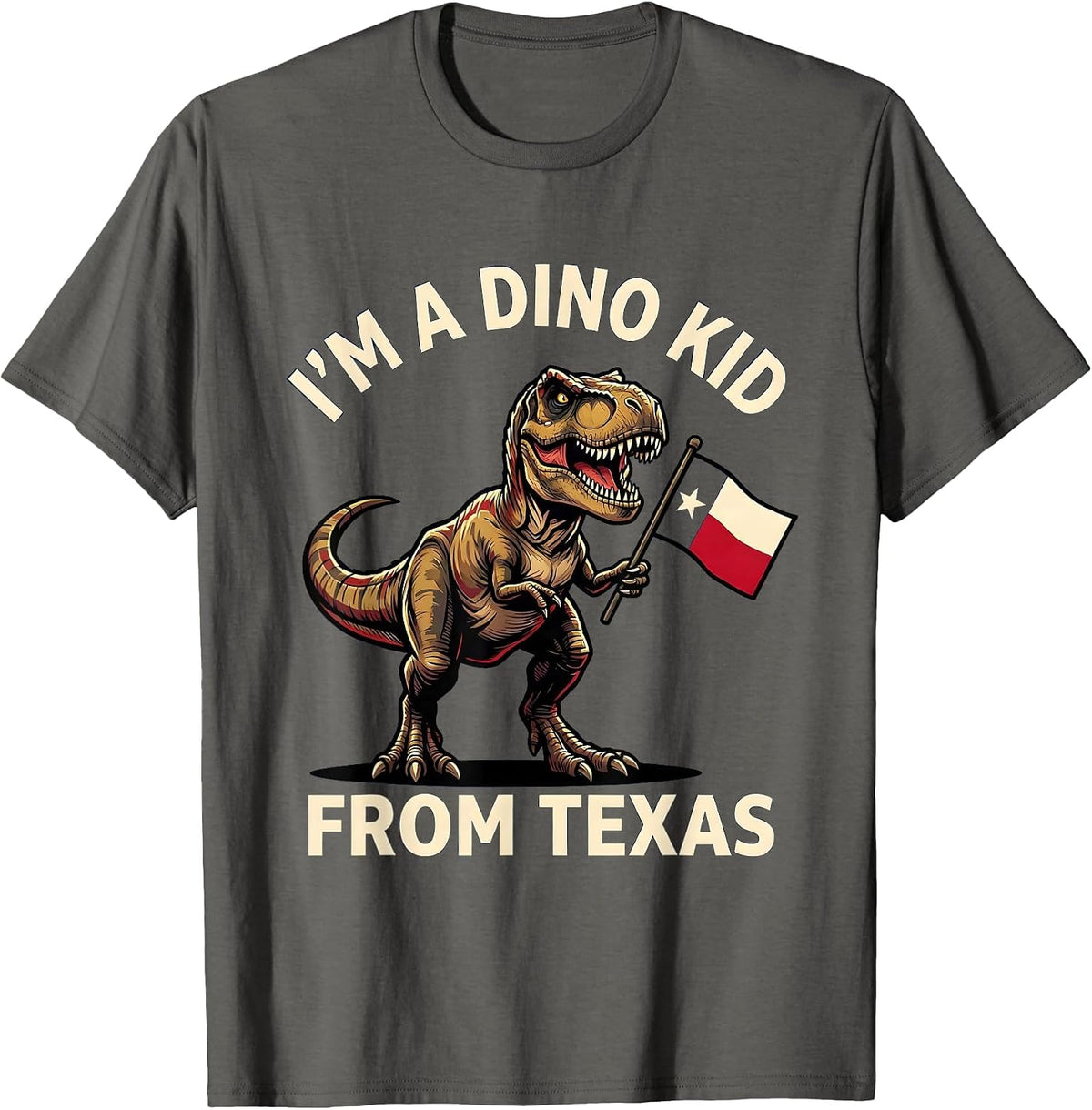 I'm A Dino Kid From Texas Playful Texas Pride Dinosaur Lover T-Shirt - Asphalt Grey