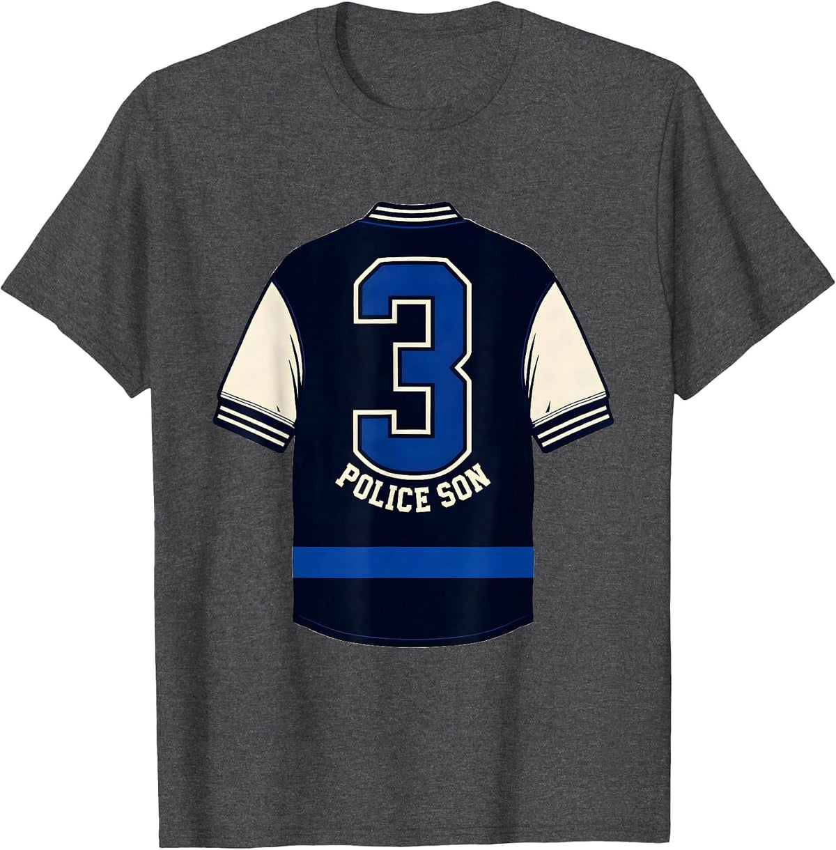 Police Son Thin Blue Line Police Support Tribute T-Shirt - Dark Heather Grey