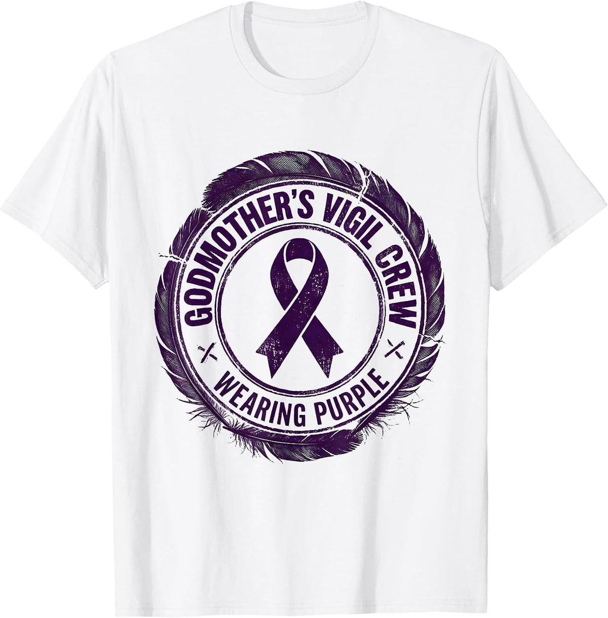 Men's Godmother's Vigil Crew Wearing Purple Memorial Overdose T-Shirt - White