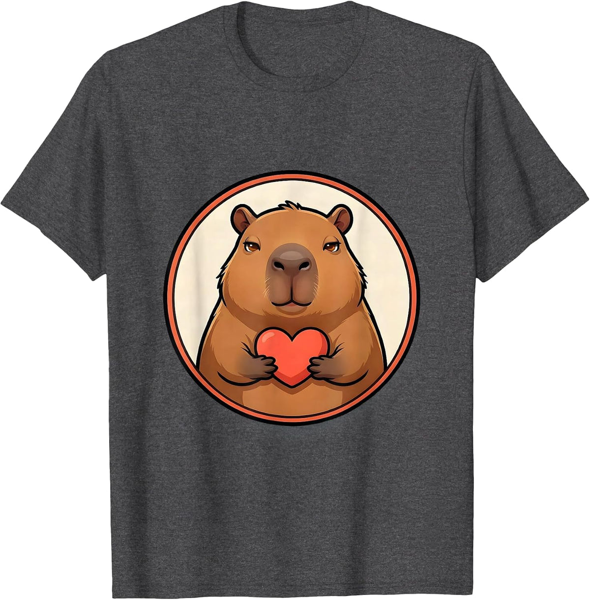 Men's Capybara Badge Cartoon Animal Meme Humor T-Shirt - Dark Heather Grey