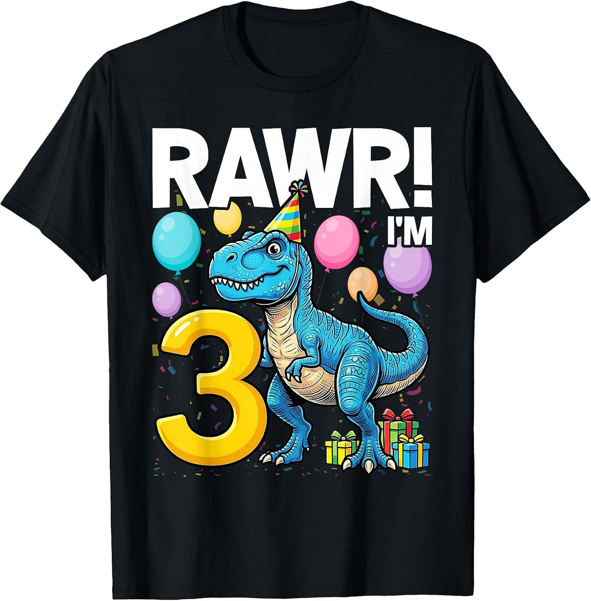 Kids Rawr I'm 3 3rd Birthday T Rex Dinosaur Party Shirt for T-Shirt - As Pictured