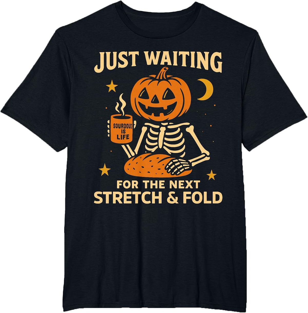 Sourdough Halloween Shirt, Pumpkin Skeleton Stretch and Fold T-Shirt - Black