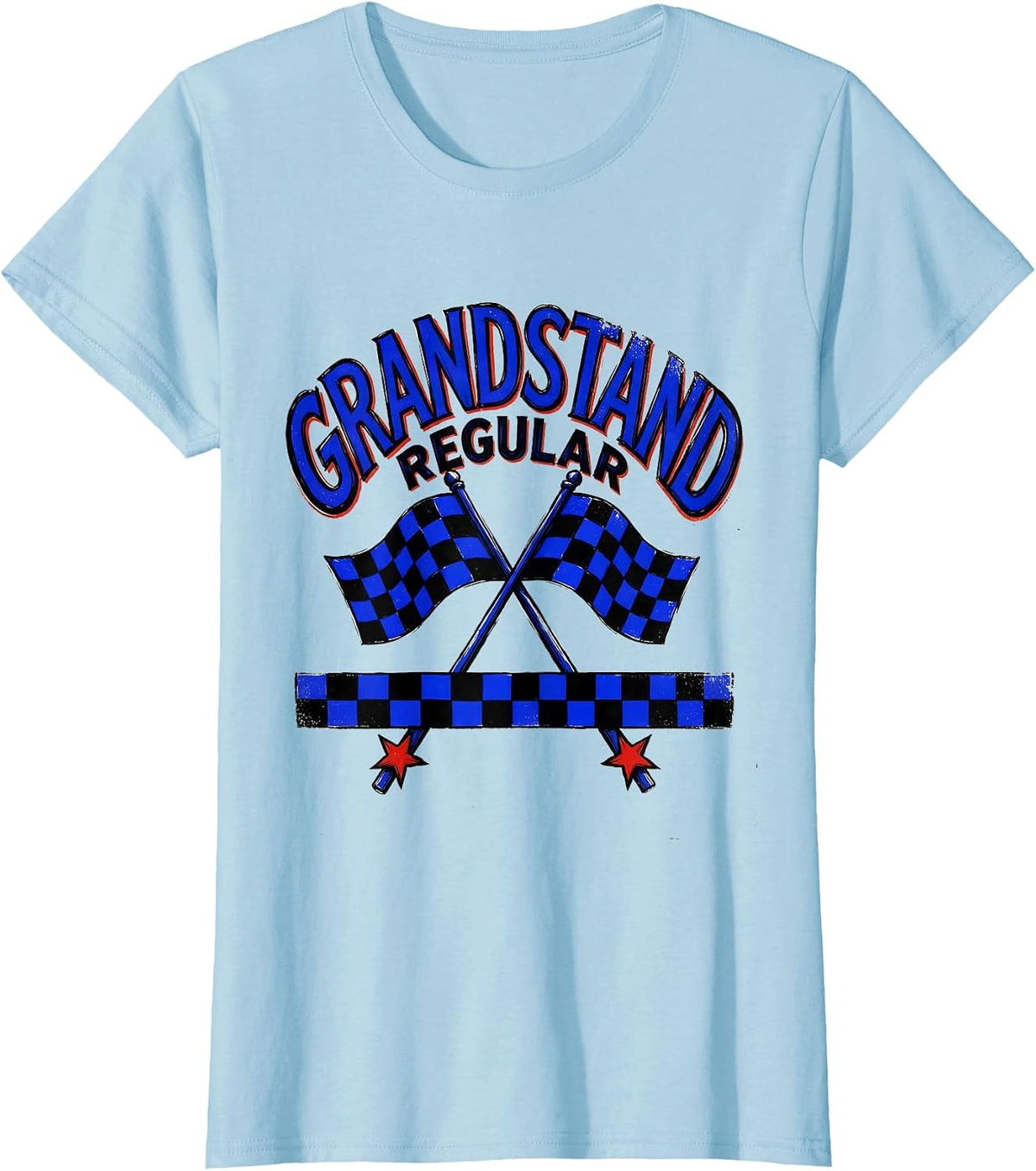 Grandstand Regular Patriotic Checkered Flag Drag Racing Fan T-Shirt - Baby Blue