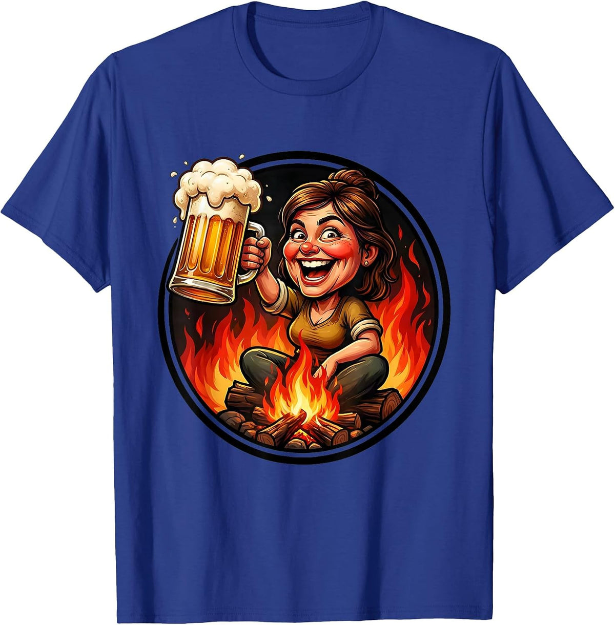 Men's Woman With Beer Mug Campfire Graphic T-Shirt - Royal Blue