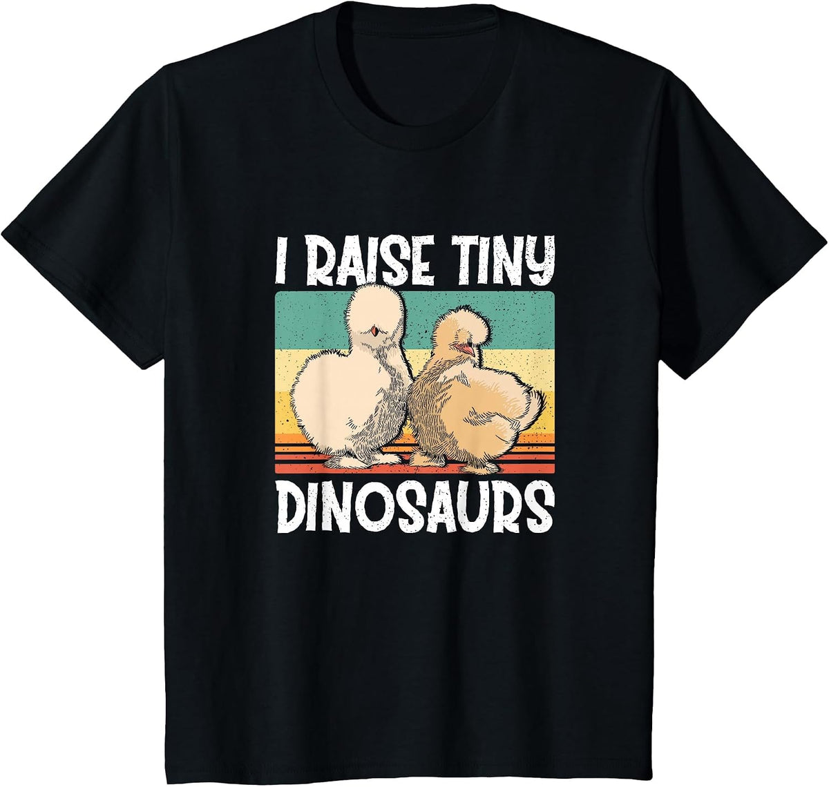 Retro Vintage I Raise Tiny Dinosaurs Silkie Chicken Lover T-Shirt - Black