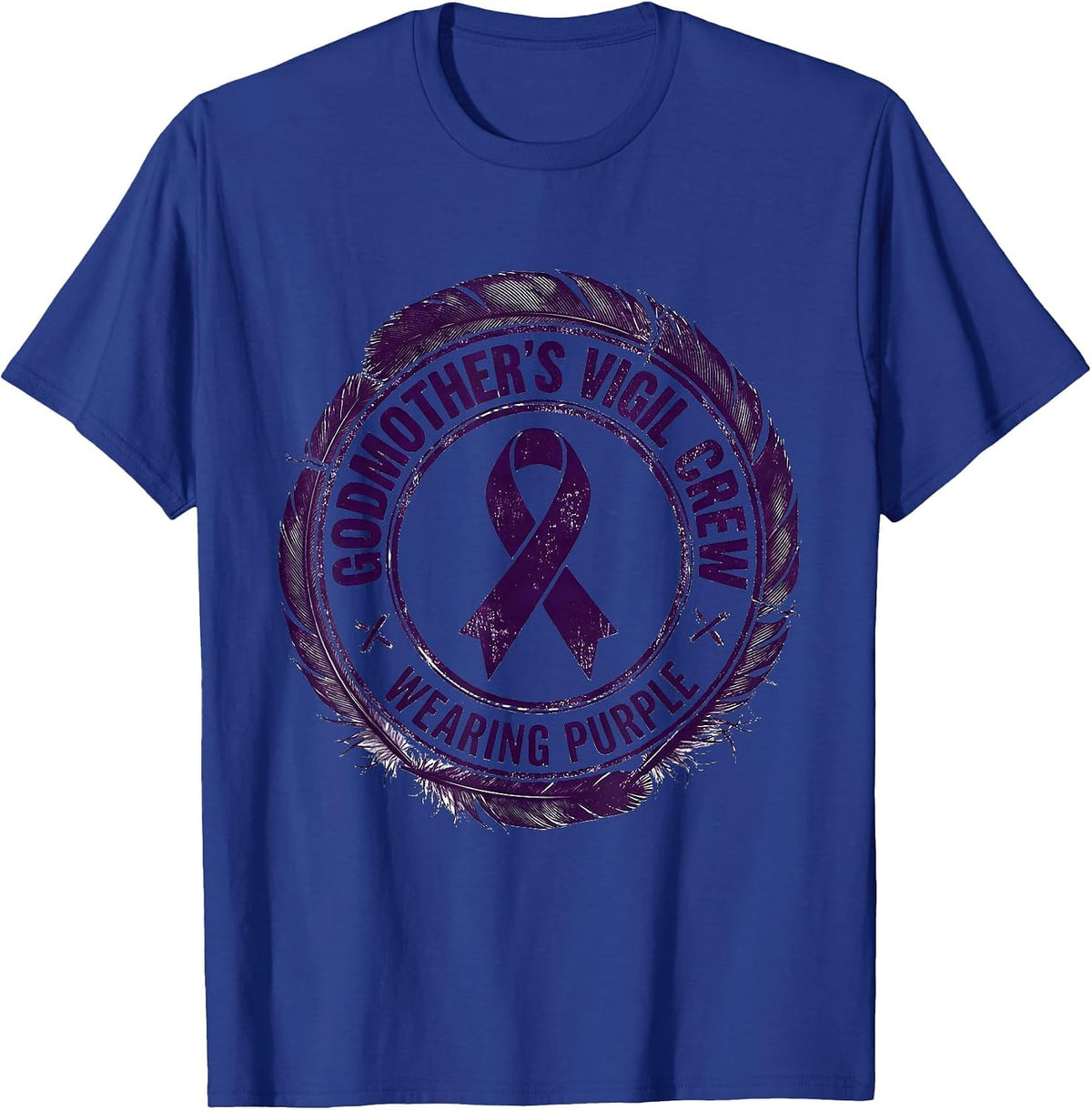 Men's Godmother's Vigil Crew Wearing Purple Memorial Overdose T-Shirt - Royal Blue
