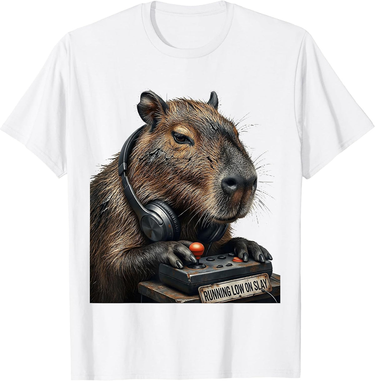 Men's running low on slay Distressed Capybara Gamer Meme Humor T-Shirt - White