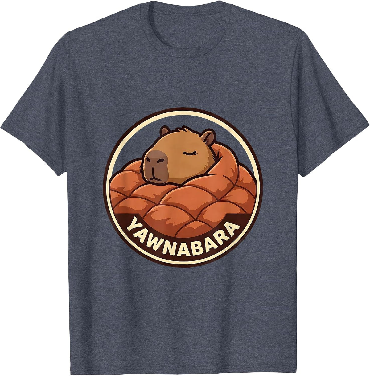 Yawnabara Cute Capybara Sleep Pajama Pun Funny Mascot Logo T-Shirt - Heather Blue