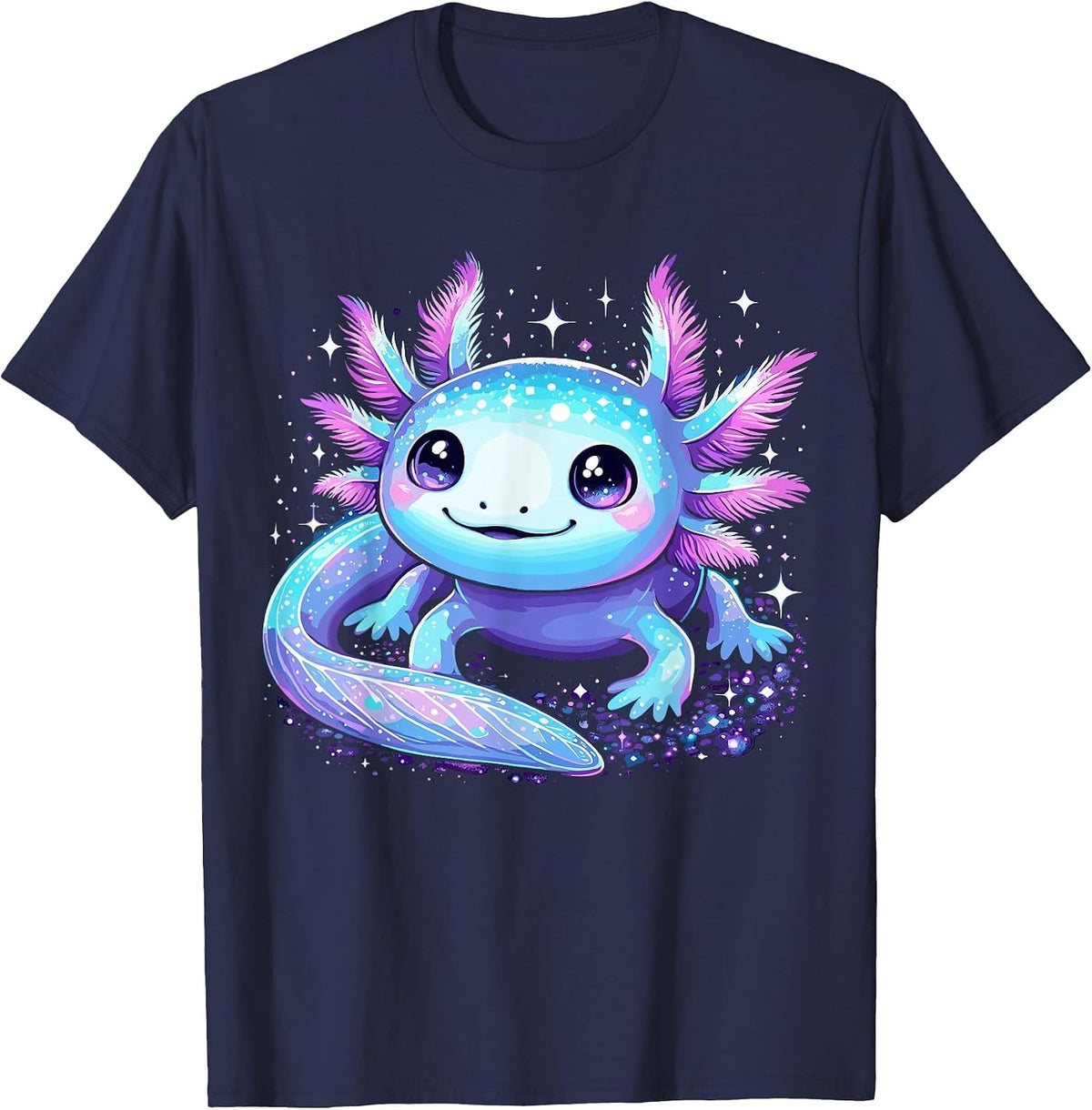 Cute Axolotl Galaxy Rainbow Colorful Axolotl T-Shirt - Navy Blue