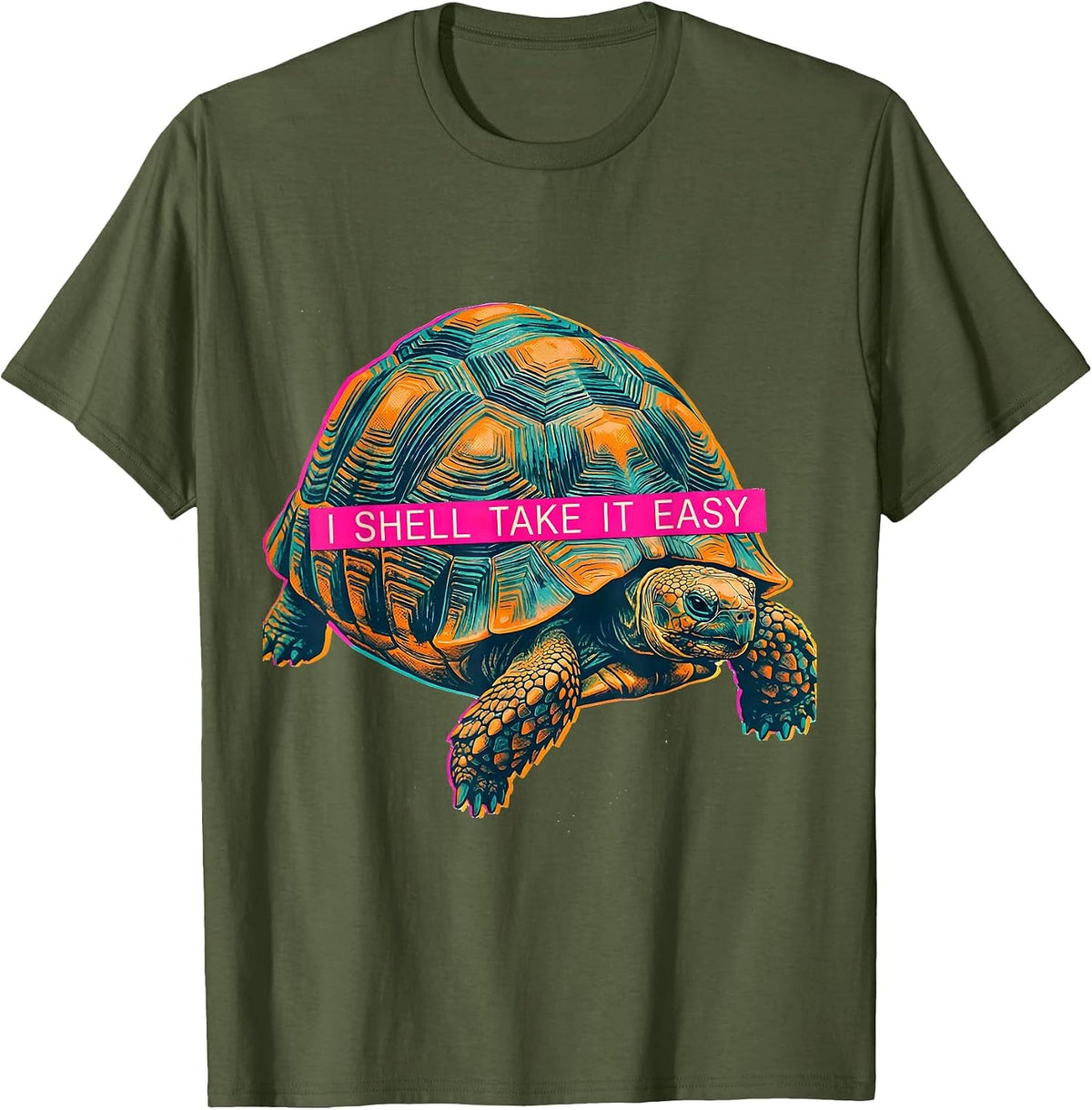 Men's I Shell Take It Easy Funny Tortoise Lover Pet Owner Humor T-Shirt - Olive Green