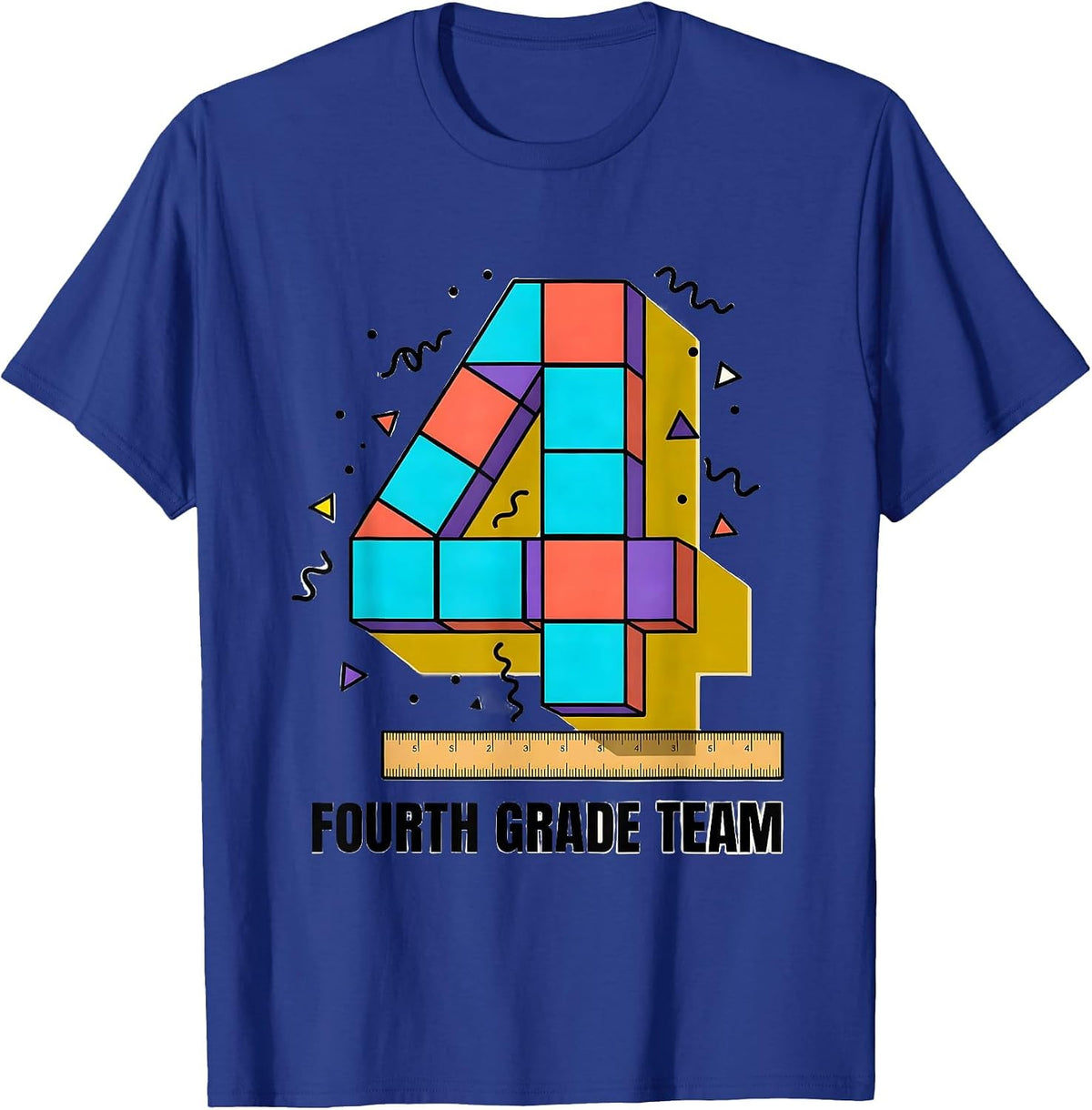 Men's Fourth Grade Team Memphis Postmodern Back to School Teacher T-Shirt - Royal Blue