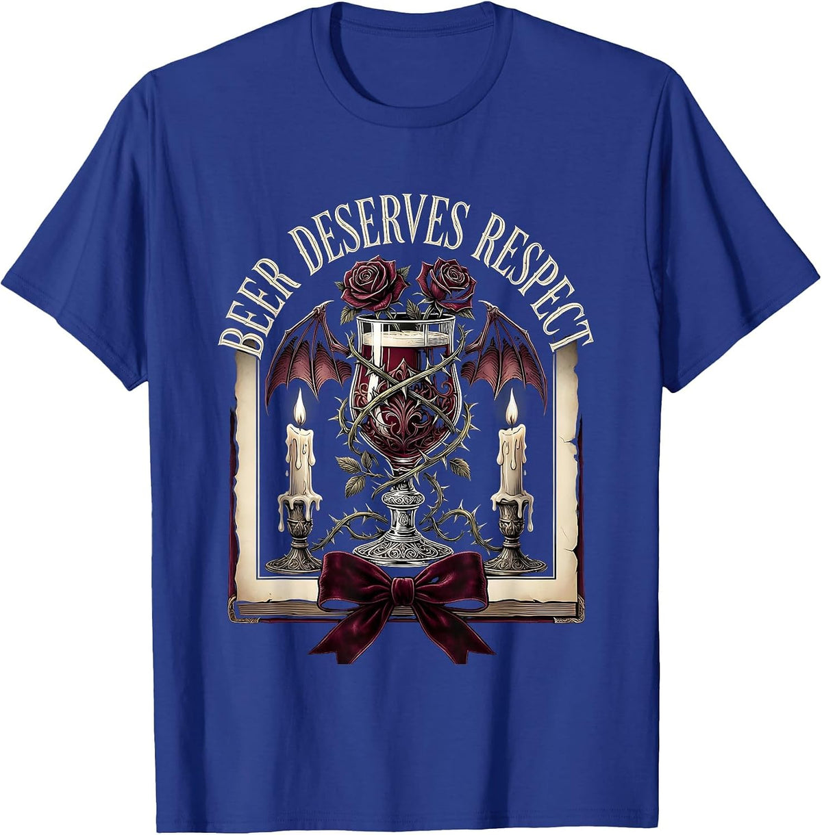 Men's Beer Deserves Respect Bold Drinking Design T-Shirt - Royal Blue