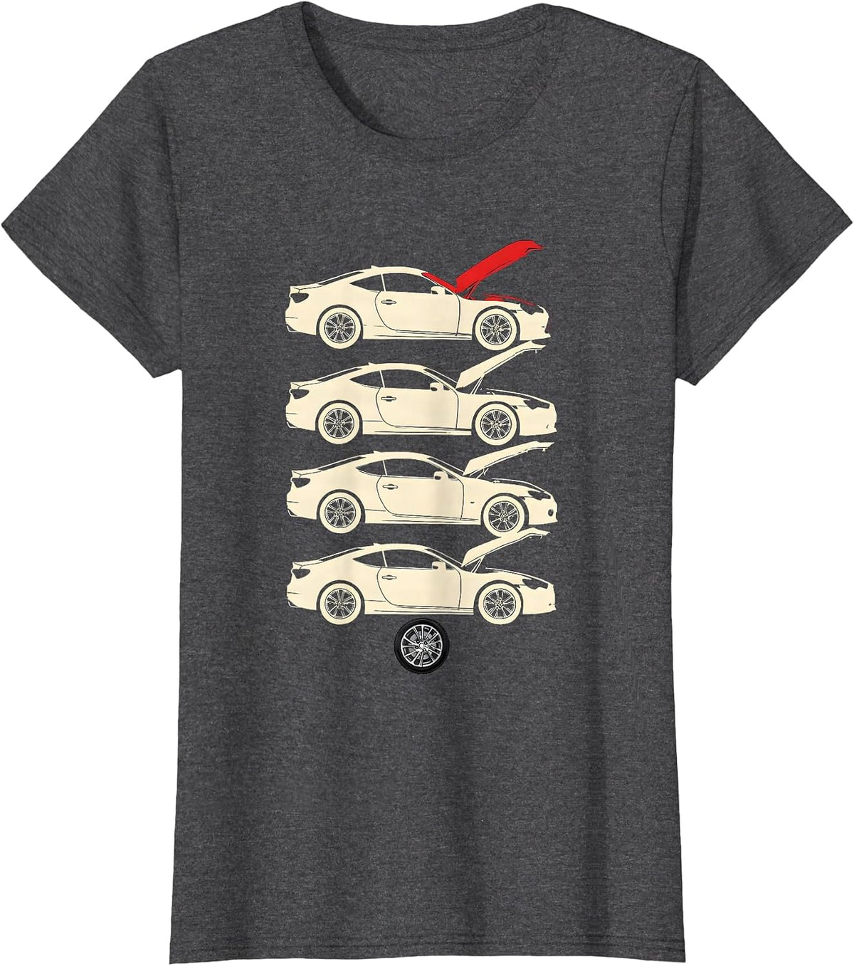 Women's Stepped Coupe Silhouettes Funny Car Enthusiast Garage Humor T-Shirt - Dark Heather Grey