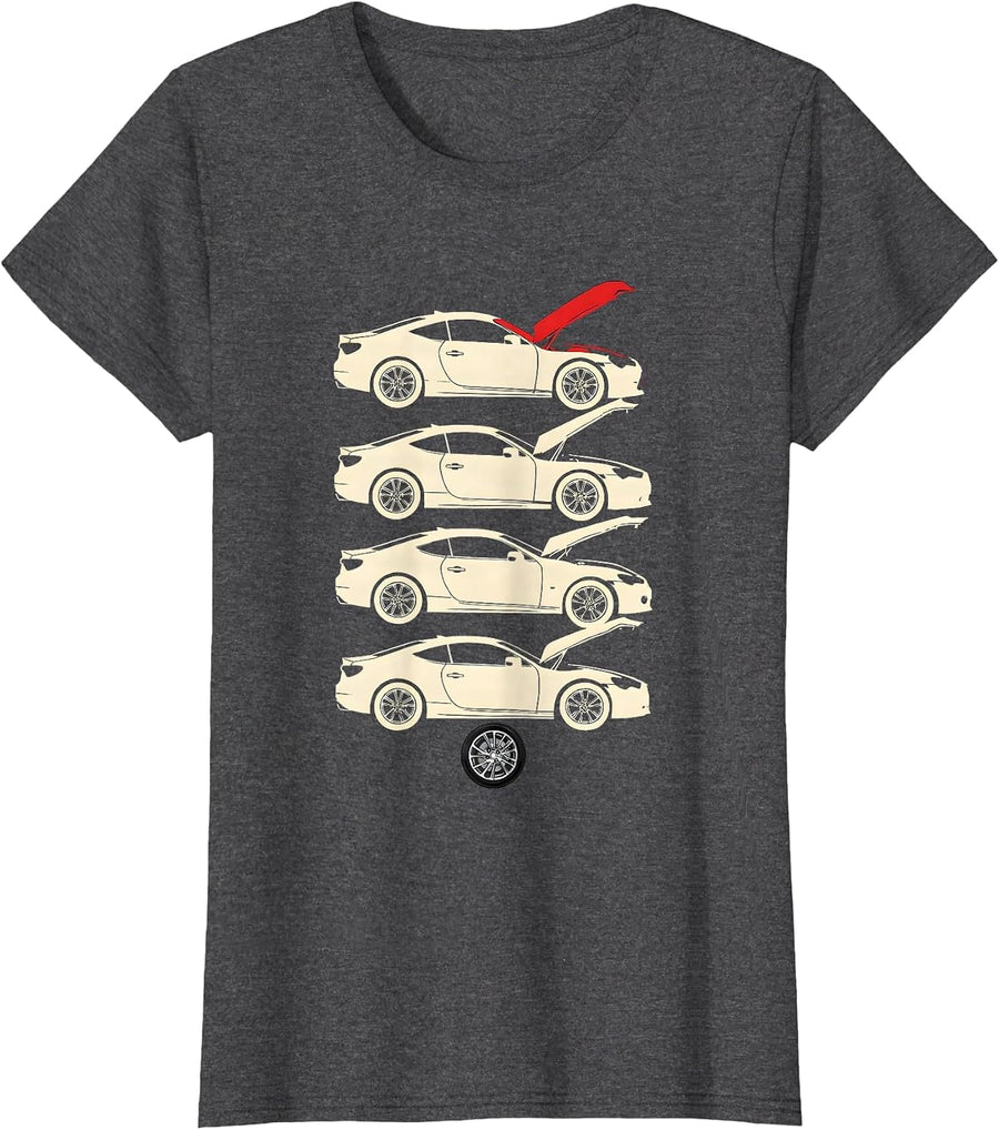 Women's Stepped Coupe Silhouettes Funny Car Enthusiast Garage Humor T-Shirt - Dark Heather Grey