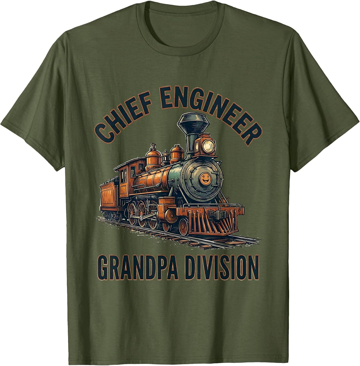 Chief Engineer Grandpa Division Funny Train Enthusiast T-Shirt - Olive Green