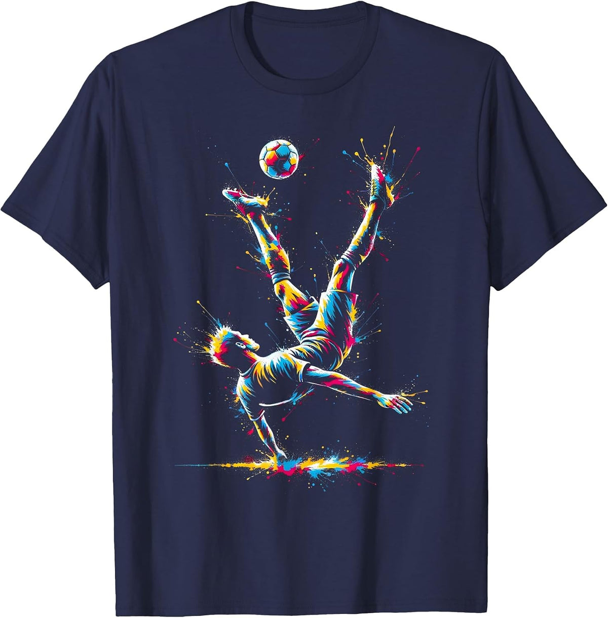 Soccer Player Bicycle Kick Art Soccer Lover Football Fan T-Shirt - Navy Blue