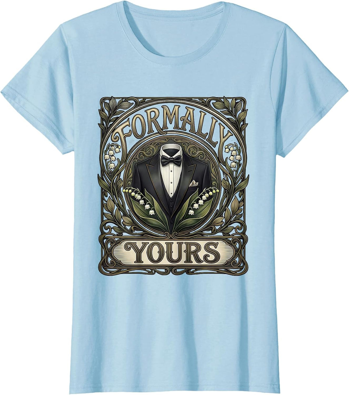 Formally Yours Tuxedo Graphic Design T-Shirt - Baby Blue