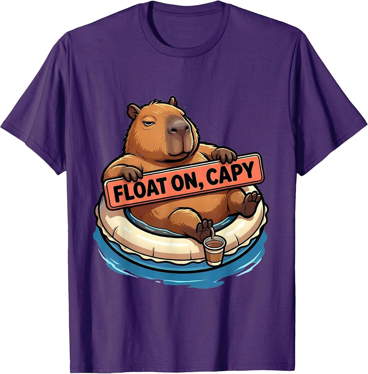 Float On Capy Funny Capybara Animal Meme Humor T-Shirt - Purple
