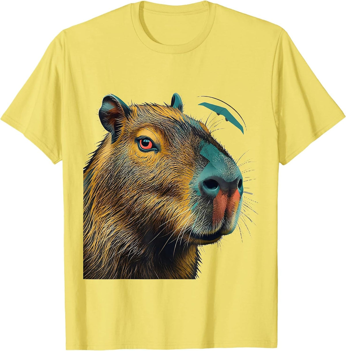 Men's Capybara Head Midcentury Modern Funny Meme Humor T-Shirt - Lemon Yellow