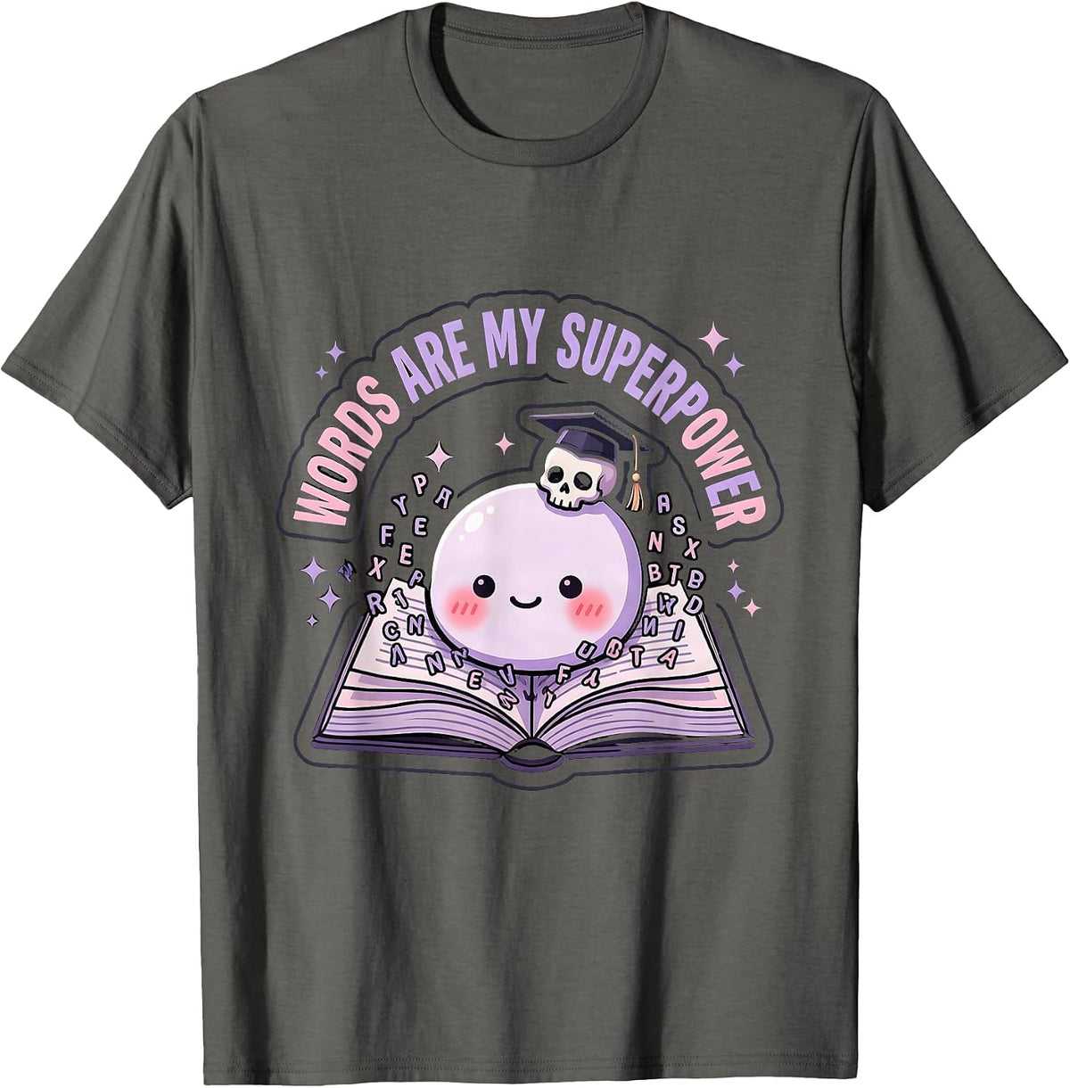 Words Are My Superpower English Teacher Design T-Shirt - Asphalt Grey