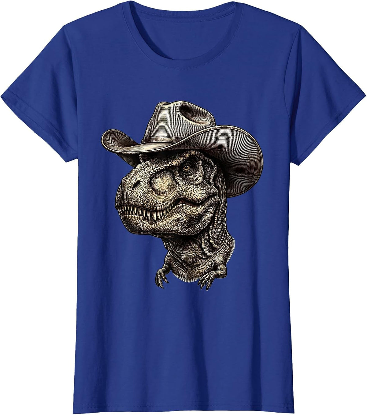 Women's T-Rex Cowboy Dinosaur Illustration T-Shirt - Royal Blue