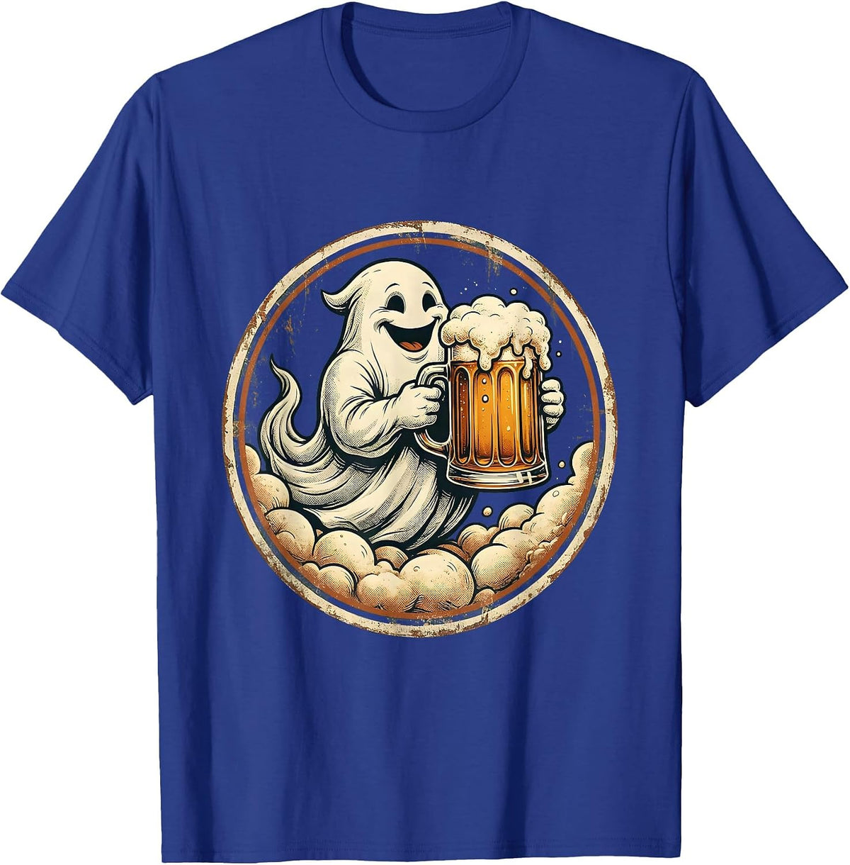 Men's Friendly Ghost Beer Mug Illustration T-Shirt - Royal Blue