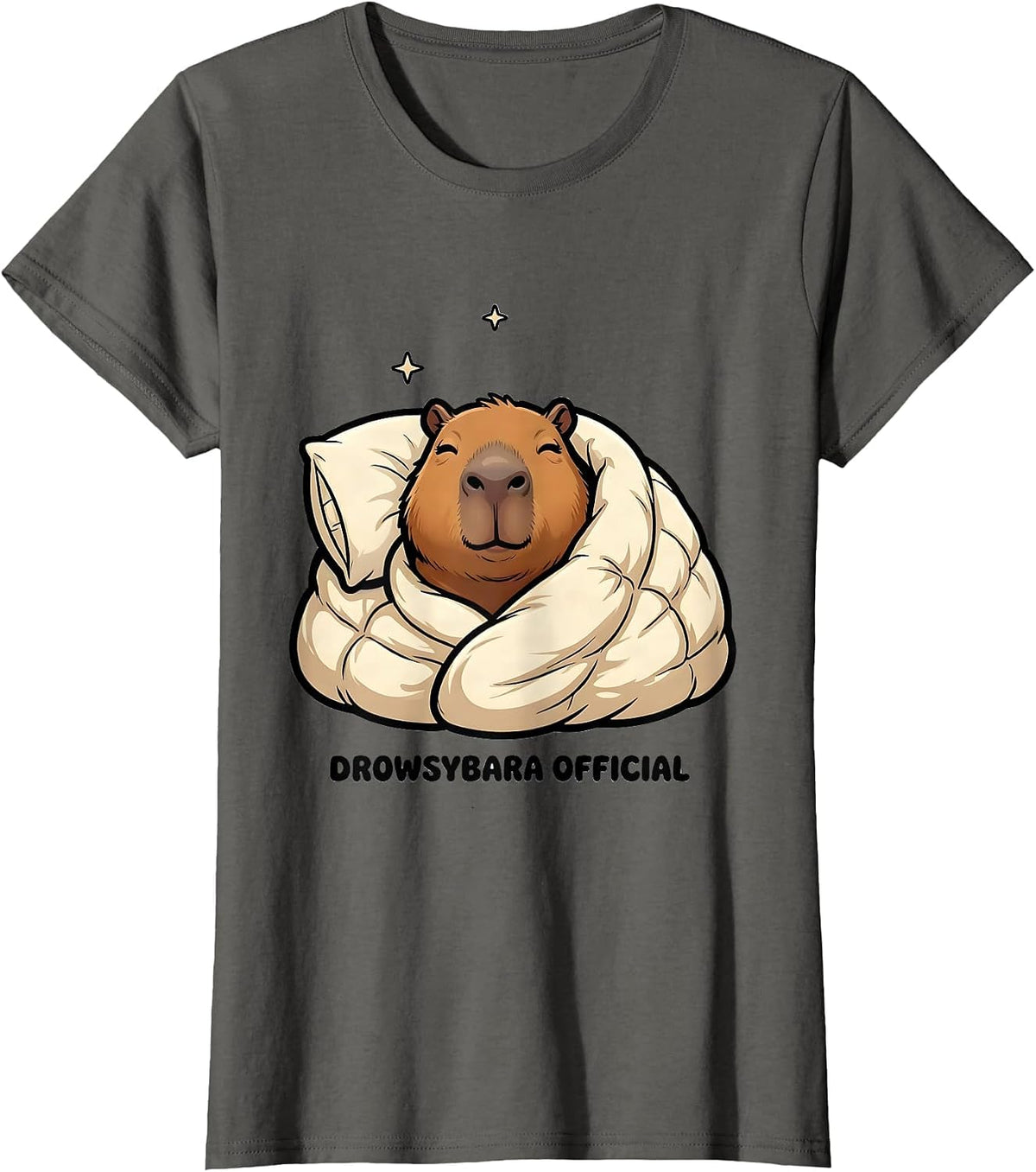 Women's Drowsybara Official Cute Capybara Pajama Sleepwear Kids T-Shirt - Asphalt Grey